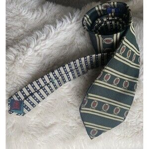 TOMMY HILFIGER Green/gold Tie 100% Italian Silk Made in USA Crest Flag Star